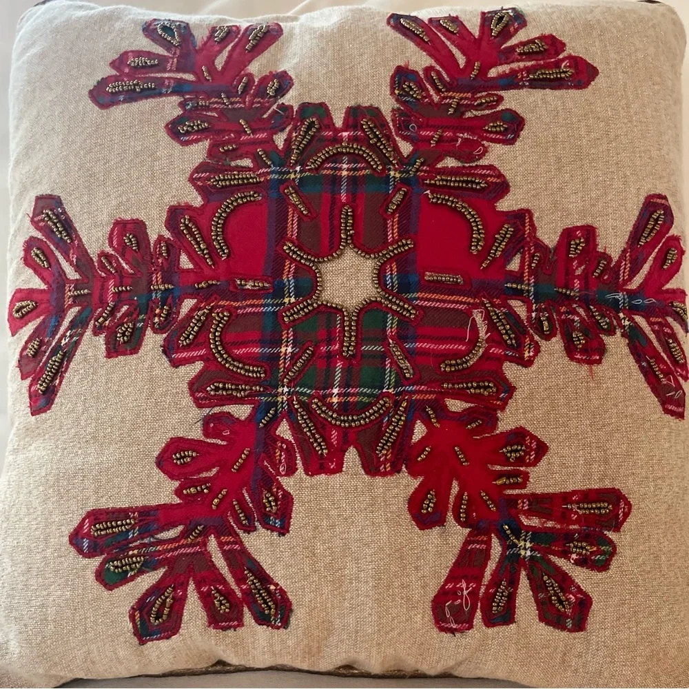 Pier 1 Imports Plaid Beaded Christmas Pillow